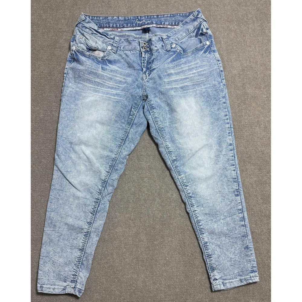 Amethyst Jeans Pants Womens‎ 16 Acid Wash Distressed Sequin Pocket Stretch Denim